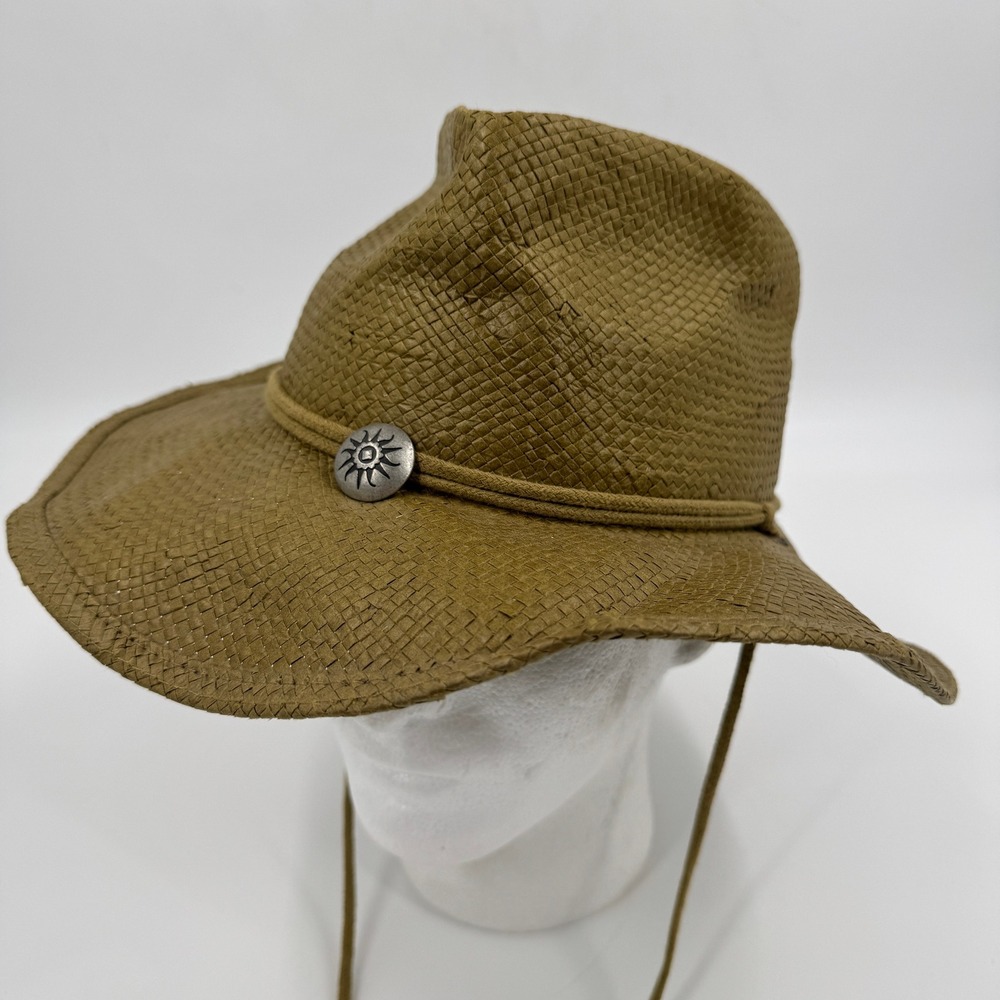 Scala Classico Woven‎ Safari Sun Hat Brown Outback Wide Brim Chin Strap S/M
